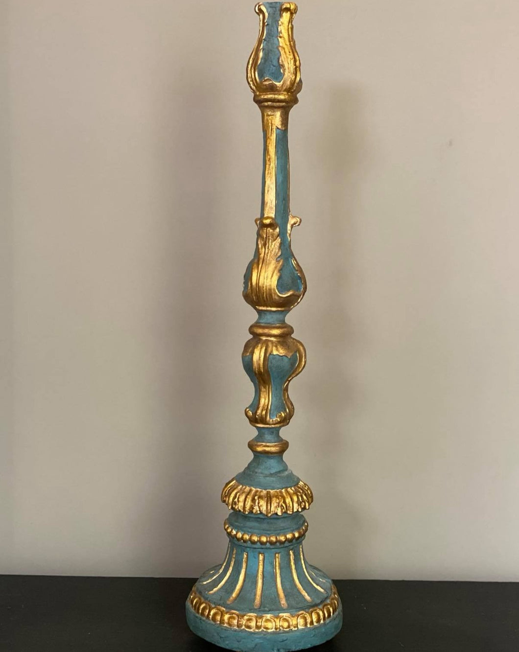 Large Ornate Teal Candlestick